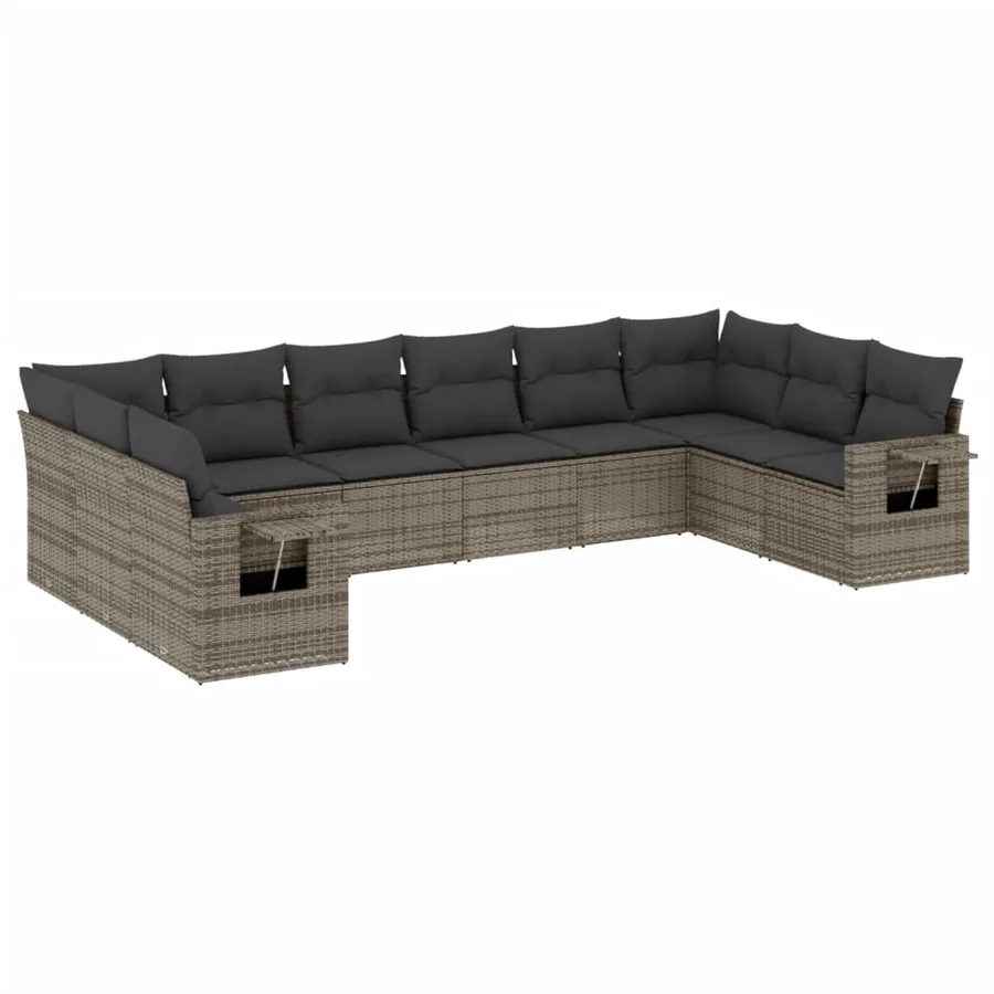 Salon de jardin avec coussins 10 pcs gris résine tressée - 2