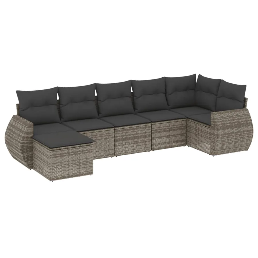 Salon de jardin avec coussins 7 pcs gris résine tressée - 2