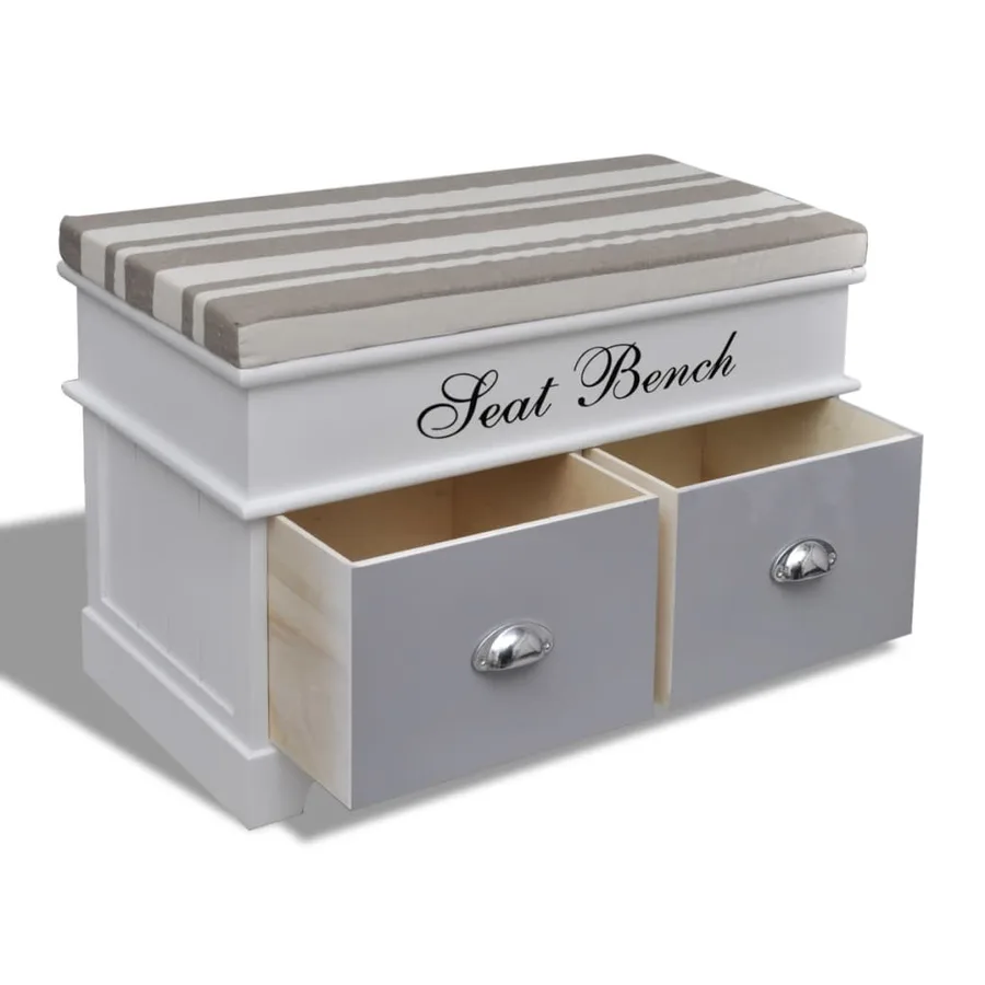 Banc d'entrée et de rangement avec coussin gris 2 tiroirs Blanc - 3