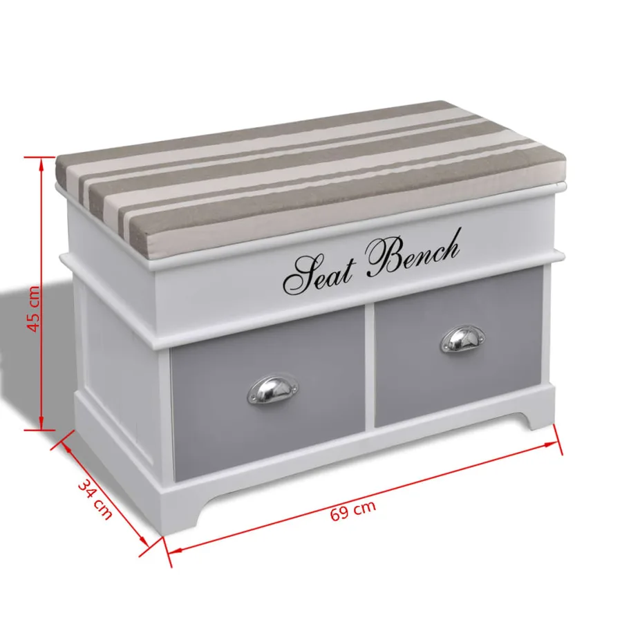 Banc d'entrée et de rangement avec coussin gris 2 tiroirs Blanc - 6