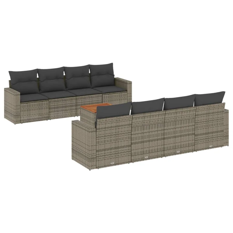 Salon de jardin 9 pcs avec coussins gris résine tressée - 2