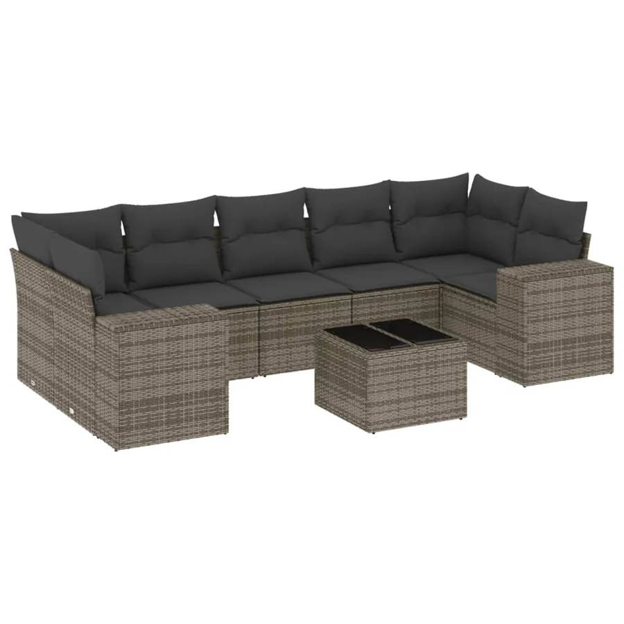 Salon de jardin 8 pcs avec coussins gris résine tressée - 2