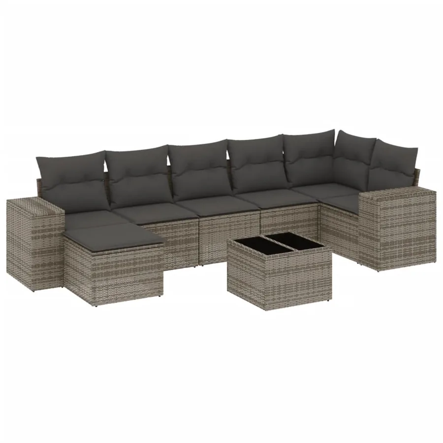 Salon de jardin 8 pcs avec coussins gris résine tressée - 2
