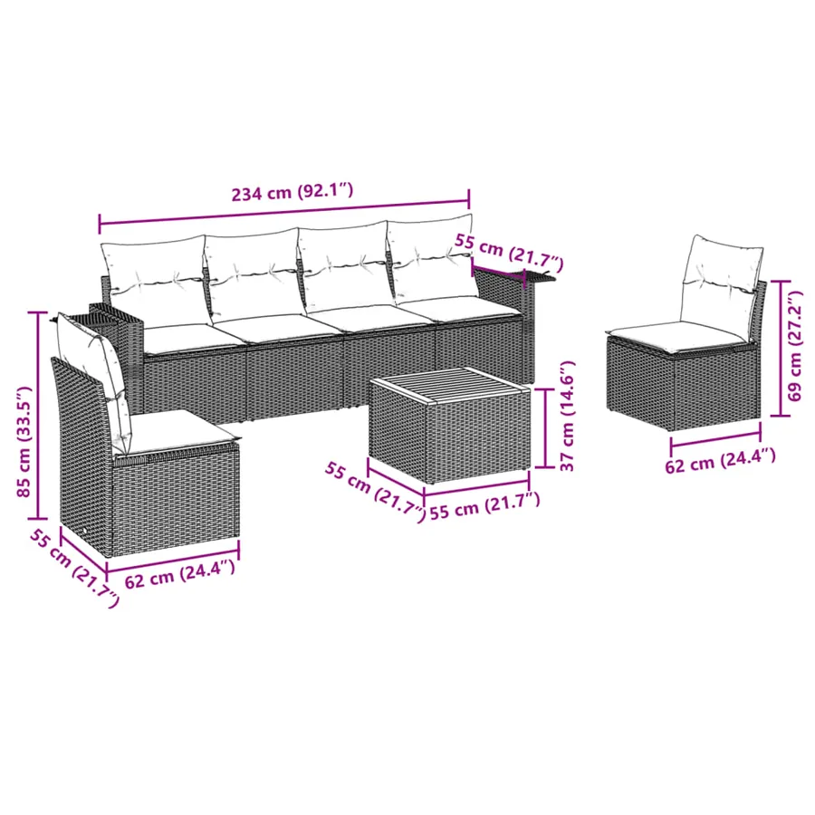 Salon de jardin avec coussins 7 pcs gris résine tressée - 3