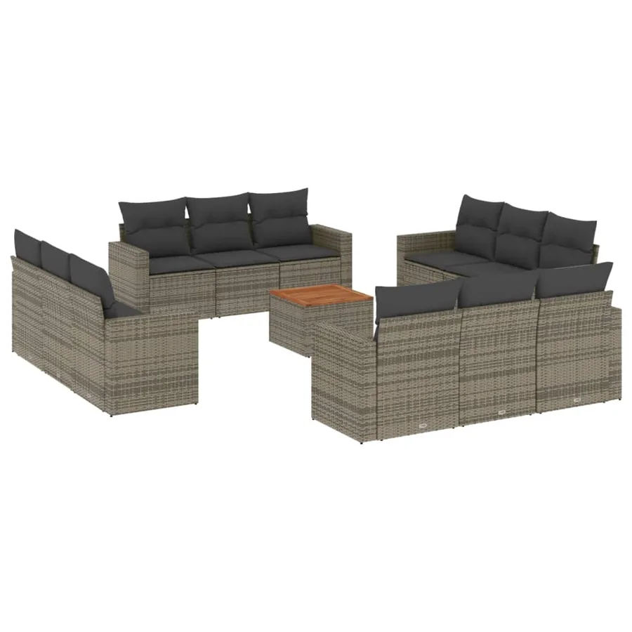 Salon de jardin avec coussins 13 pcs gris résine tressée - 2