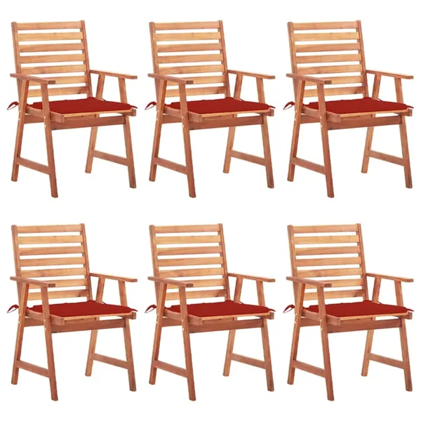 Chaises à manger d'extérieur lot de 6 et coussins Acacia massif