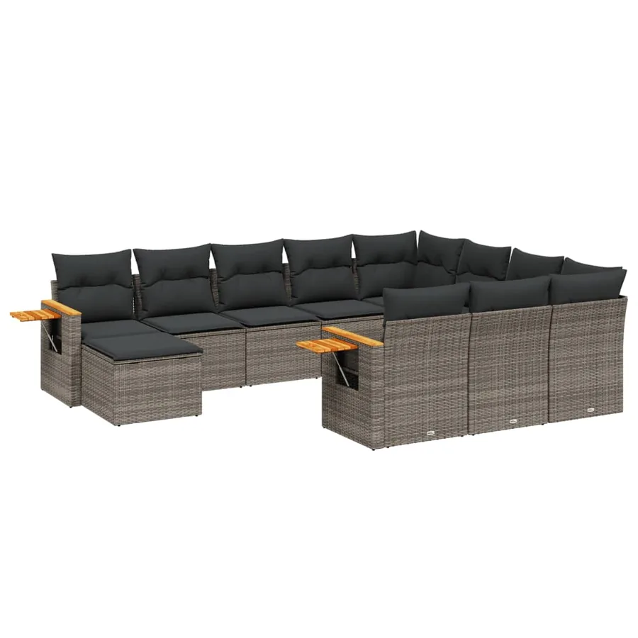 Salon de jardin 11 pcs avec coussins gris résine tressée - 2