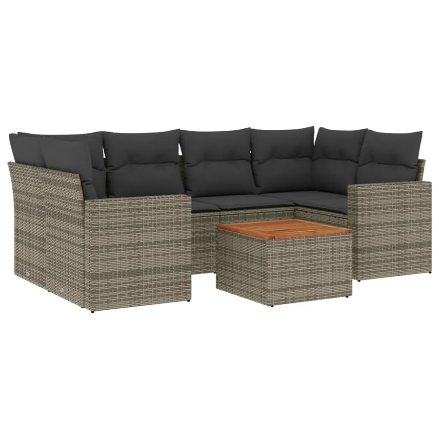 Salon de jardin avec coussins 7 pcs gris résine tressée - 2