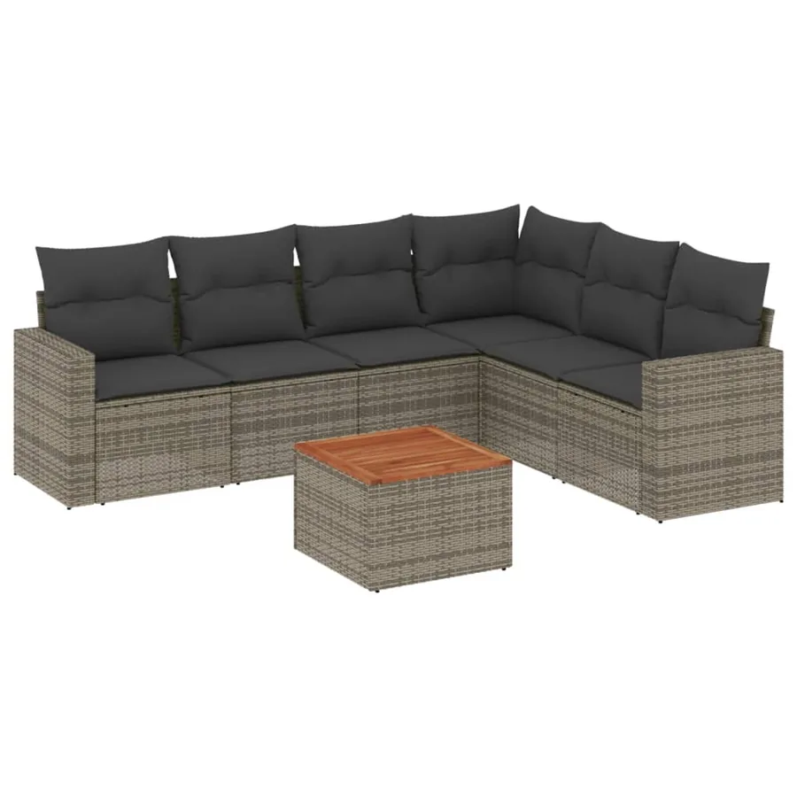 Salon de jardin avec coussins 7 pcs gris résine tressée - 2