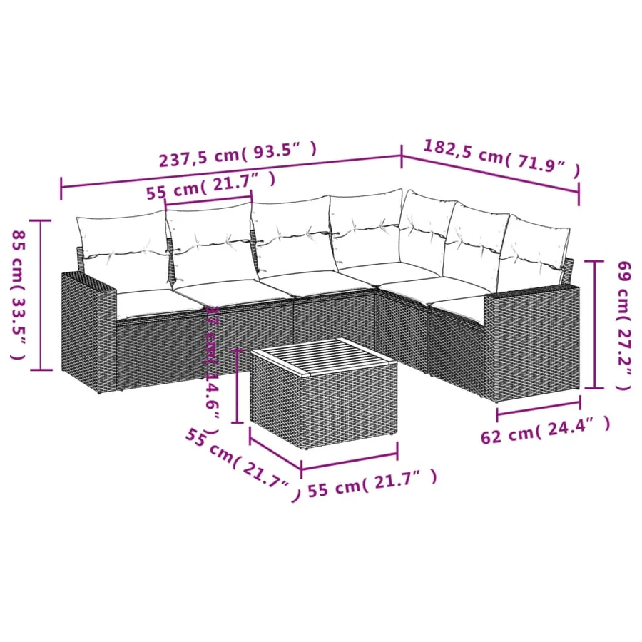 Salon de jardin avec coussins 7 pcs gris résine tressée - 8
