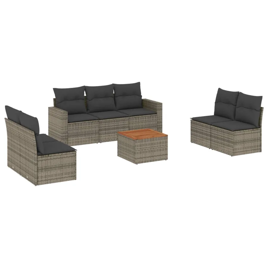 Salon de jardin 8 pcs avec coussins gris résine tressée - 2