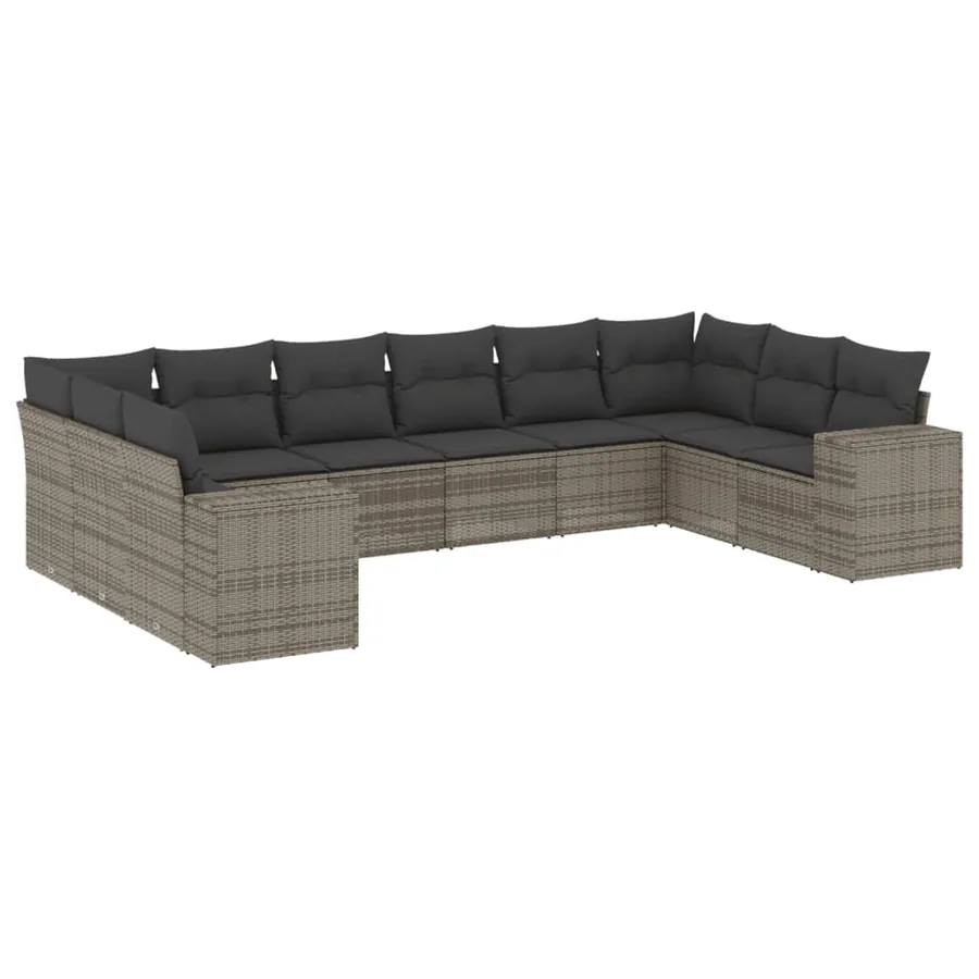Salon de jardin avec coussins 10 pcs gris résine tressée - 2