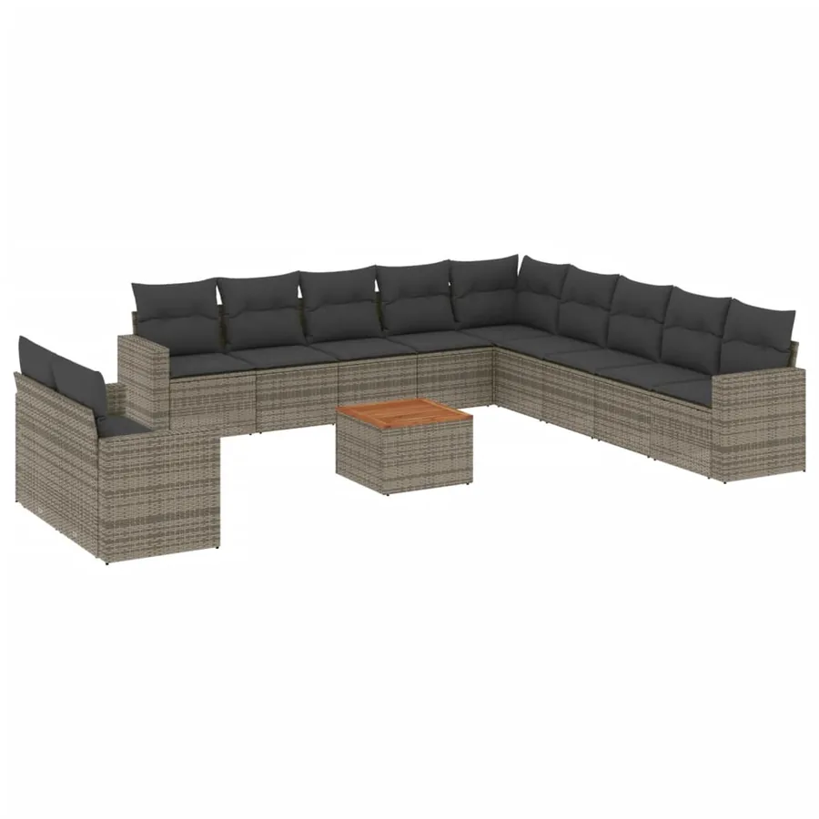 Salon de jardin avec coussins 12 pcs gris résine tressée - 2