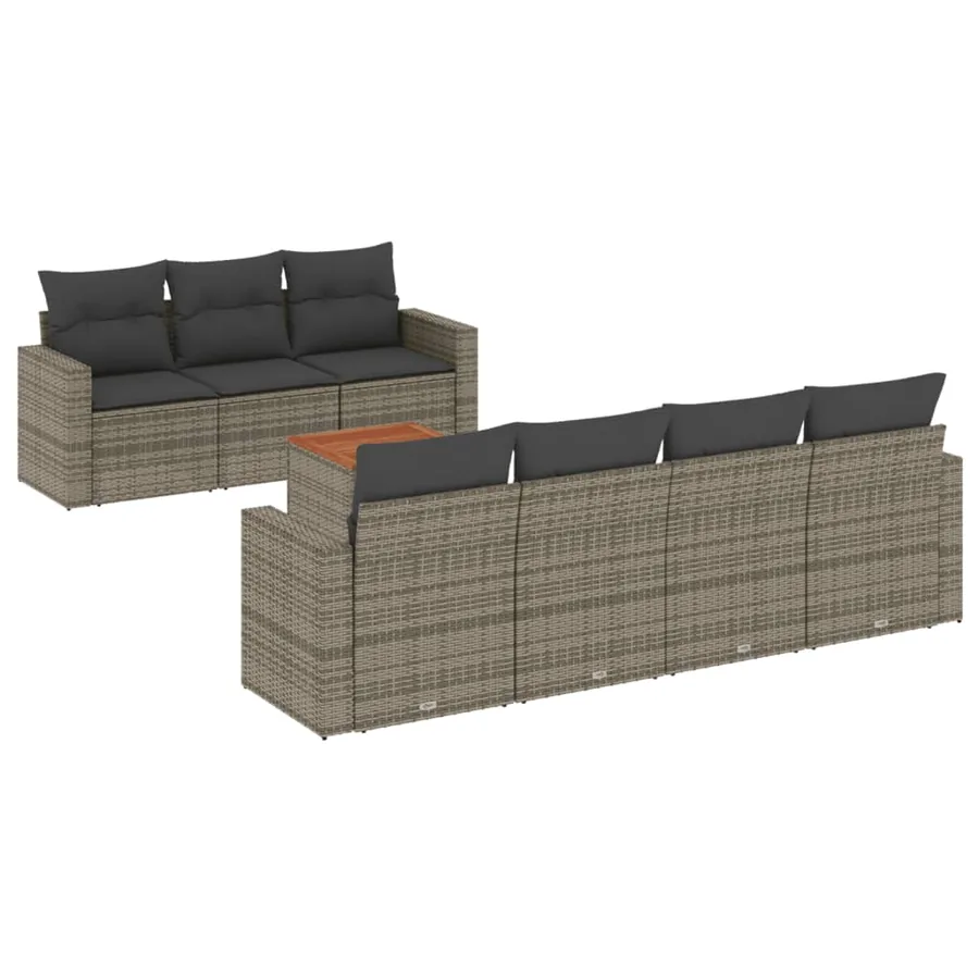 Salon de jardin 8 pcs avec coussins gris résine tressée - 2