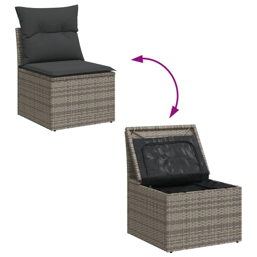 Salon de jardin 8 pcs avec coussins gris résine tressée - 8