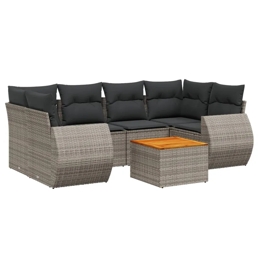 Salon de jardin avec coussins 7 pcs gris résine tressée - 2
