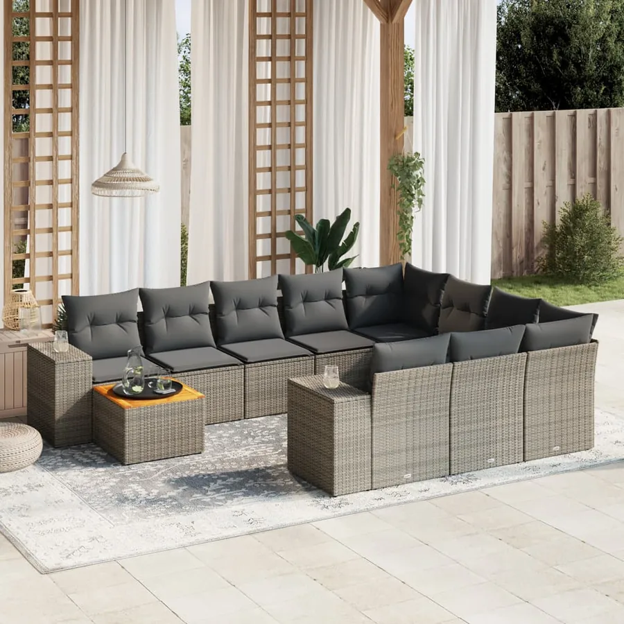 Salon de jardin 11 pcs avec coussins gris résine tressée