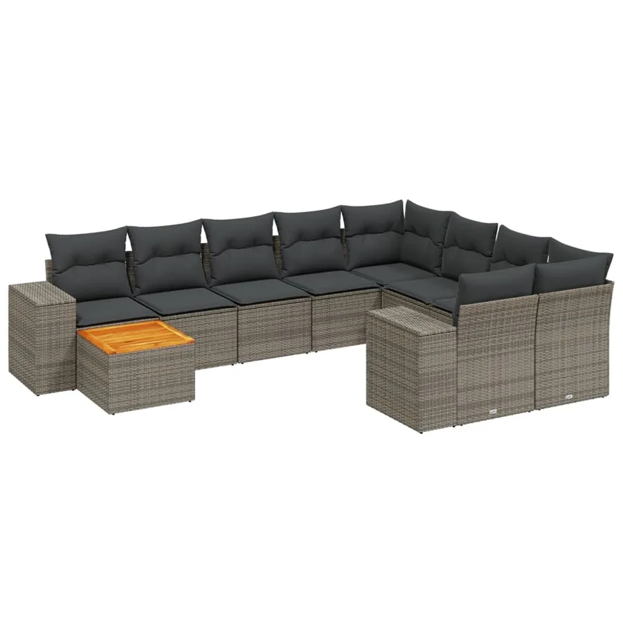 Salon de jardin 11 pcs avec coussins gris résine tressée - 2