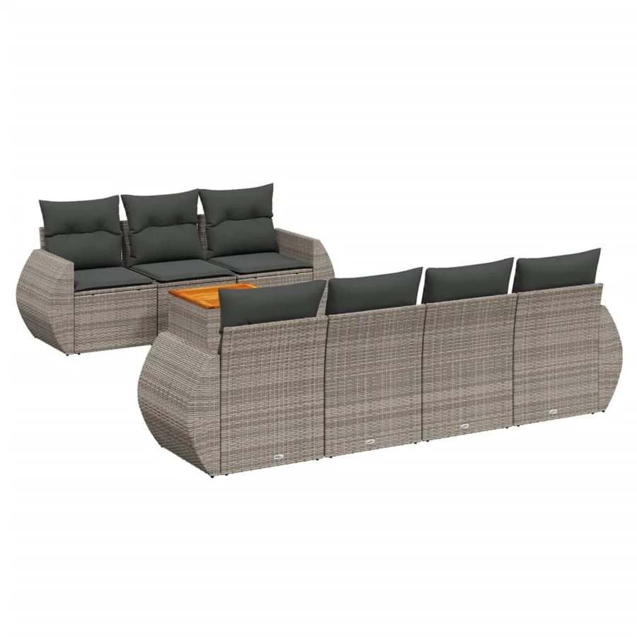 Salon de jardin 8 pcs avec coussins gris résine tressée - 2