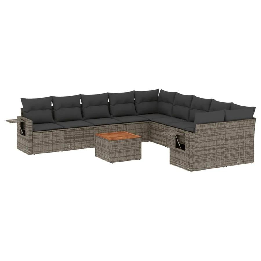 Salon de jardin 11 pcs avec coussins gris résine tressée - 2