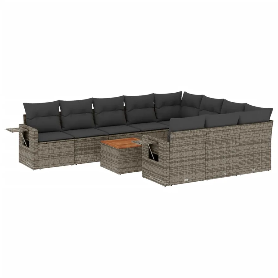 Salon de jardin 11 pcs avec coussins gris résine tressée - 2