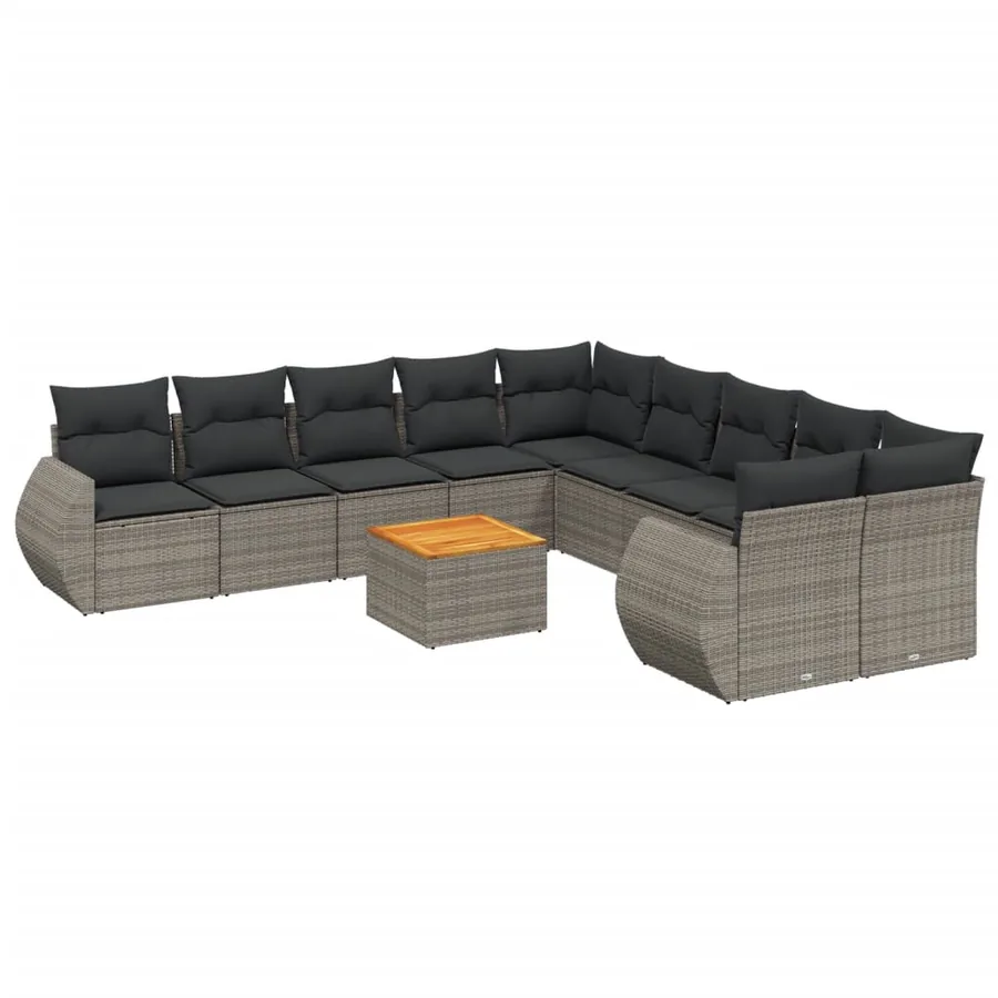 Salon de jardin 11 pcs avec coussins gris résine tressée - 2