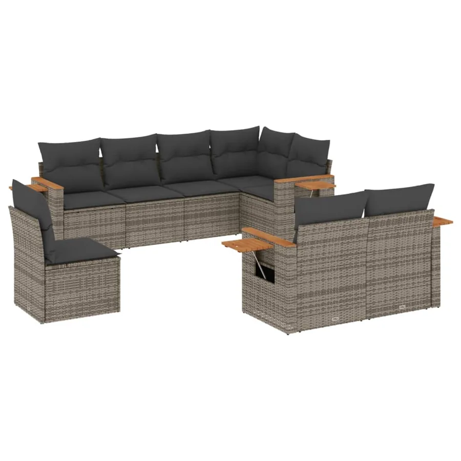 Salon de jardin 8 pcs avec coussins gris résine tressée - 2