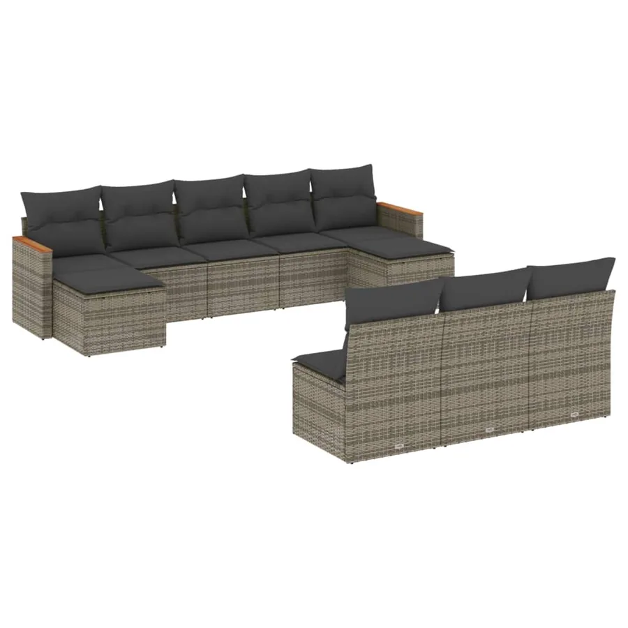Salon de jardin avec coussins 10 pcs gris résine tressée - 2