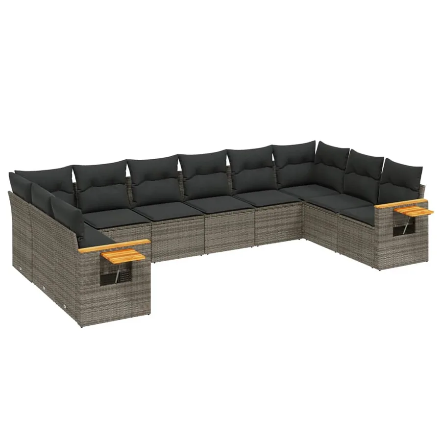 Salon de jardin avec coussins 10 pcs gris résine tressée - 2