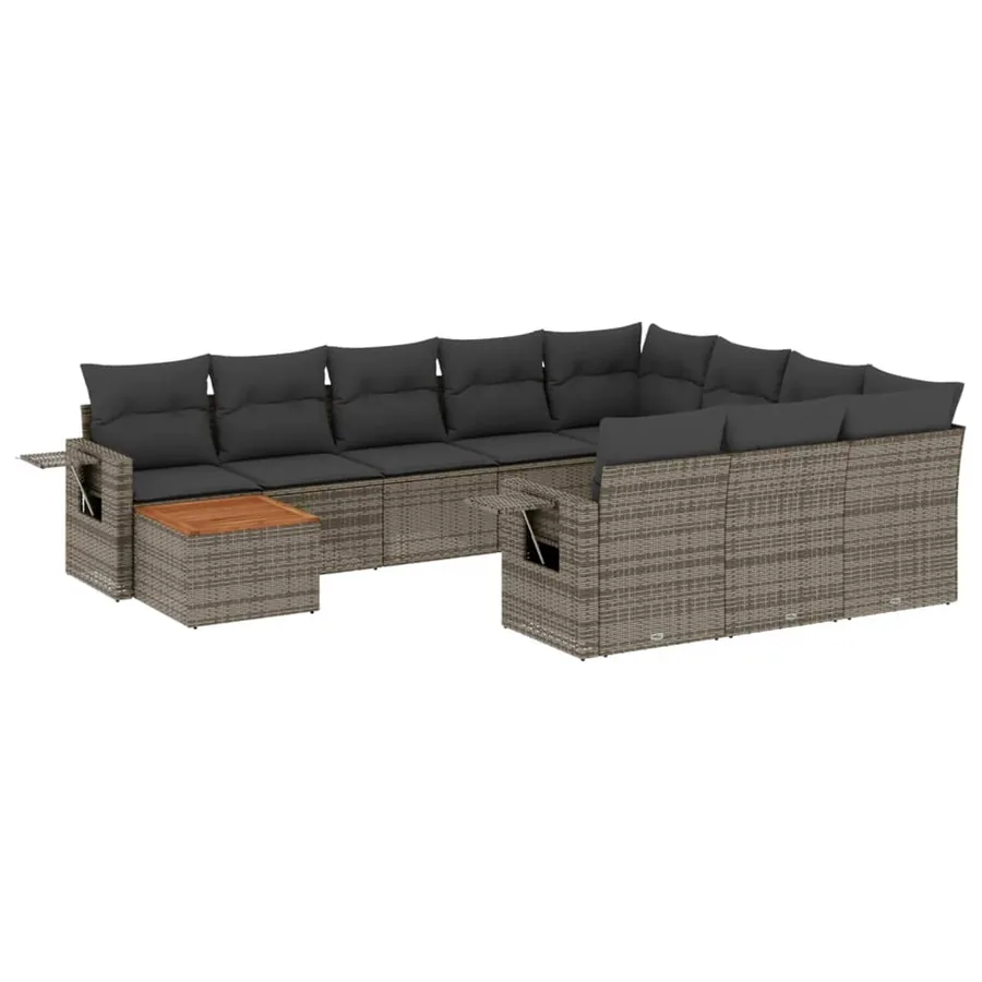 Salon de jardin 11 pcs avec coussins gris résine tressée - 2