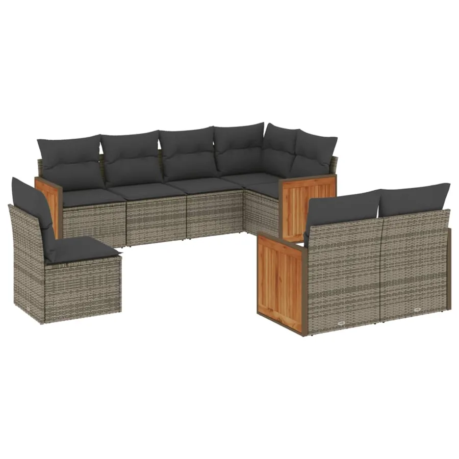 Salon de jardin 8 pcs avec coussins gris résine tressée - 2