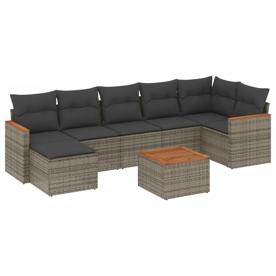 Salon de jardin 8 pcs avec coussins gris résine tressée - 2