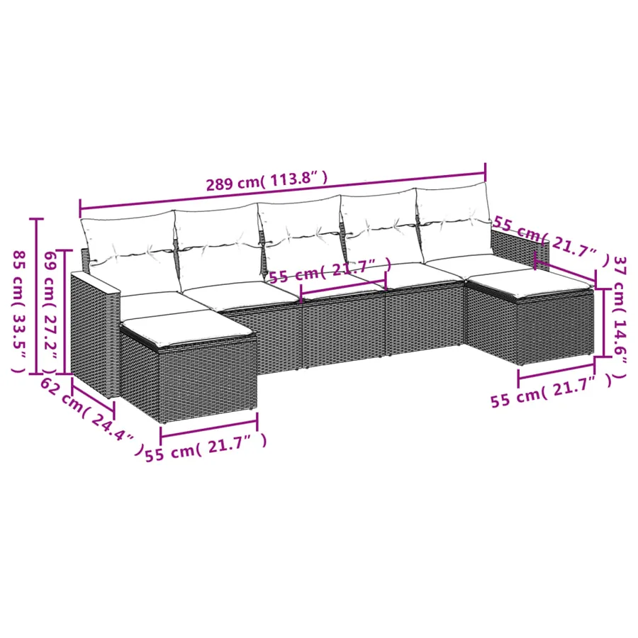 Salon de jardin avec coussins 7 pcs gris résine tressée - 3