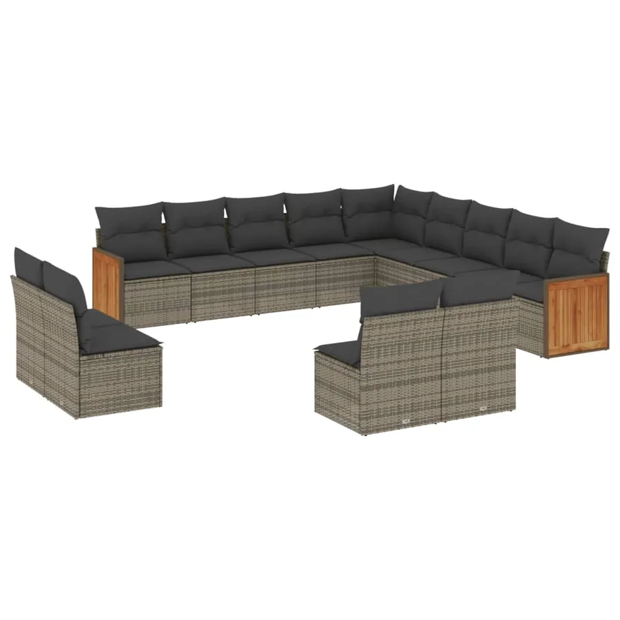Salon de jardin avec coussins 13 pcs gris résine tressée - 2
