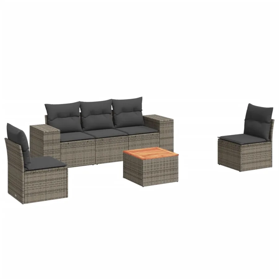 Salon de jardin 6 pcs avec coussins gris résine tressée - 2