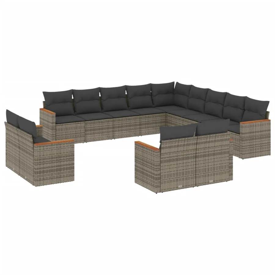 Salon de jardin avec coussins 13 pcs gris résine tressée - 2