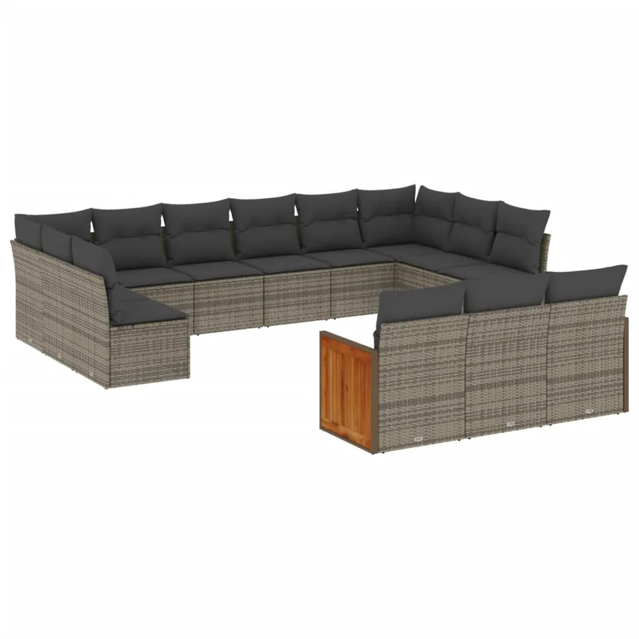 Salon de jardin avec coussins 13 pcs gris résine tressée - 2