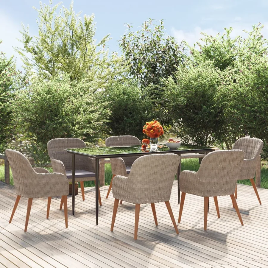 Ensemble à manger de jardin et coussins 7 pcs Marron