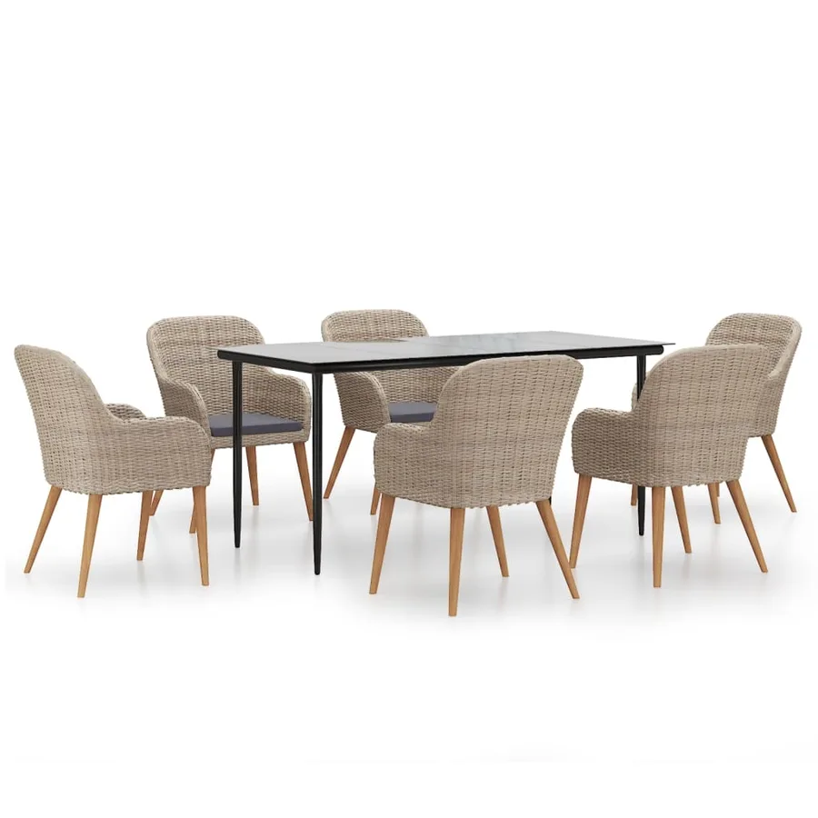 Ensemble à manger de jardin et coussins 7 pcs Marron - 2