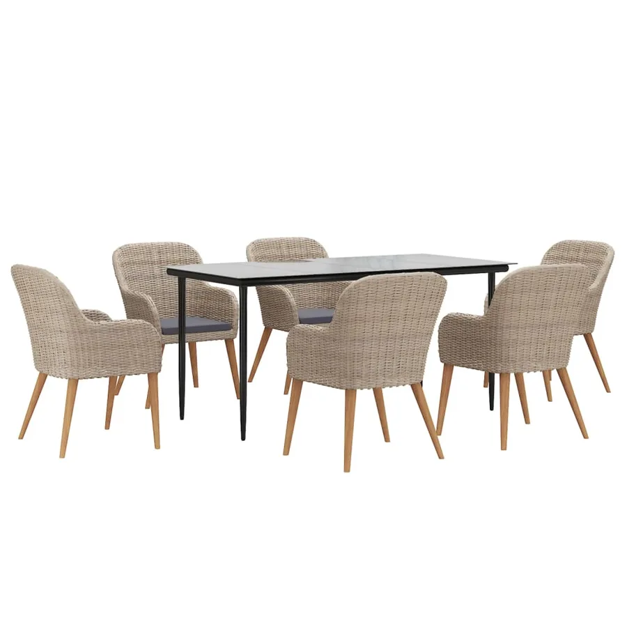 Ensemble à manger de jardin et coussins 7 pcs Marron - 3