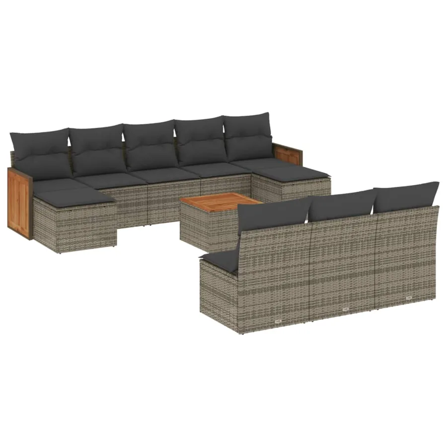 Salon de jardin 11 pcs avec coussins gris résine tressée - 2