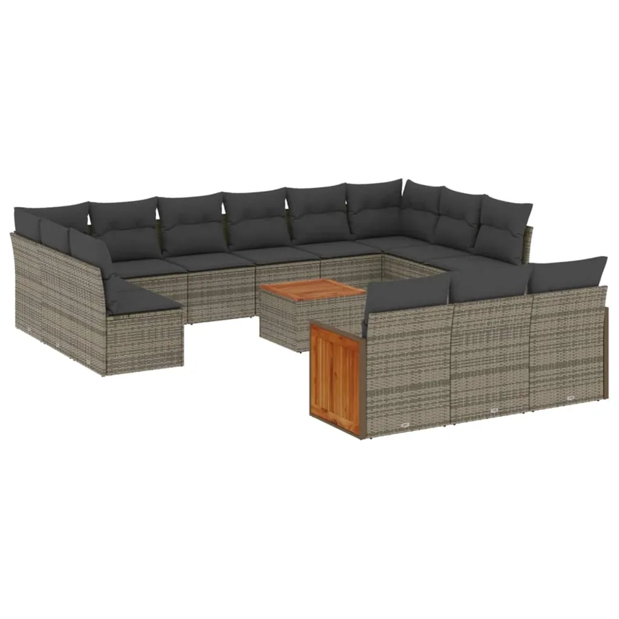 Salon de jardin avec coussins 14 pcs gris résine tressée - 2