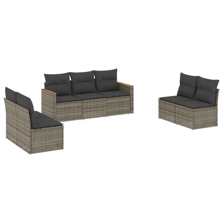 Salon de jardin avec coussins 7 pcs gris résine tressée - 2