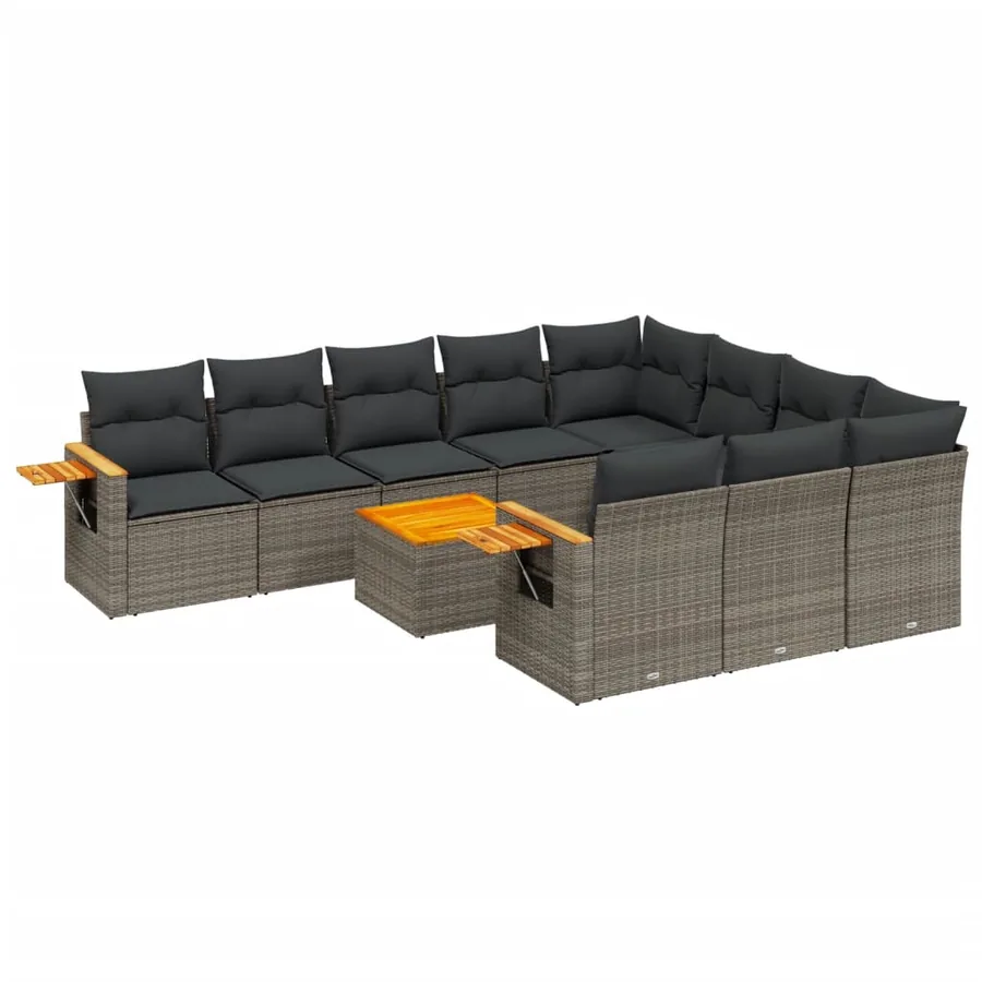 Salon de jardin 11 pcs avec coussins gris résine tressée - 2