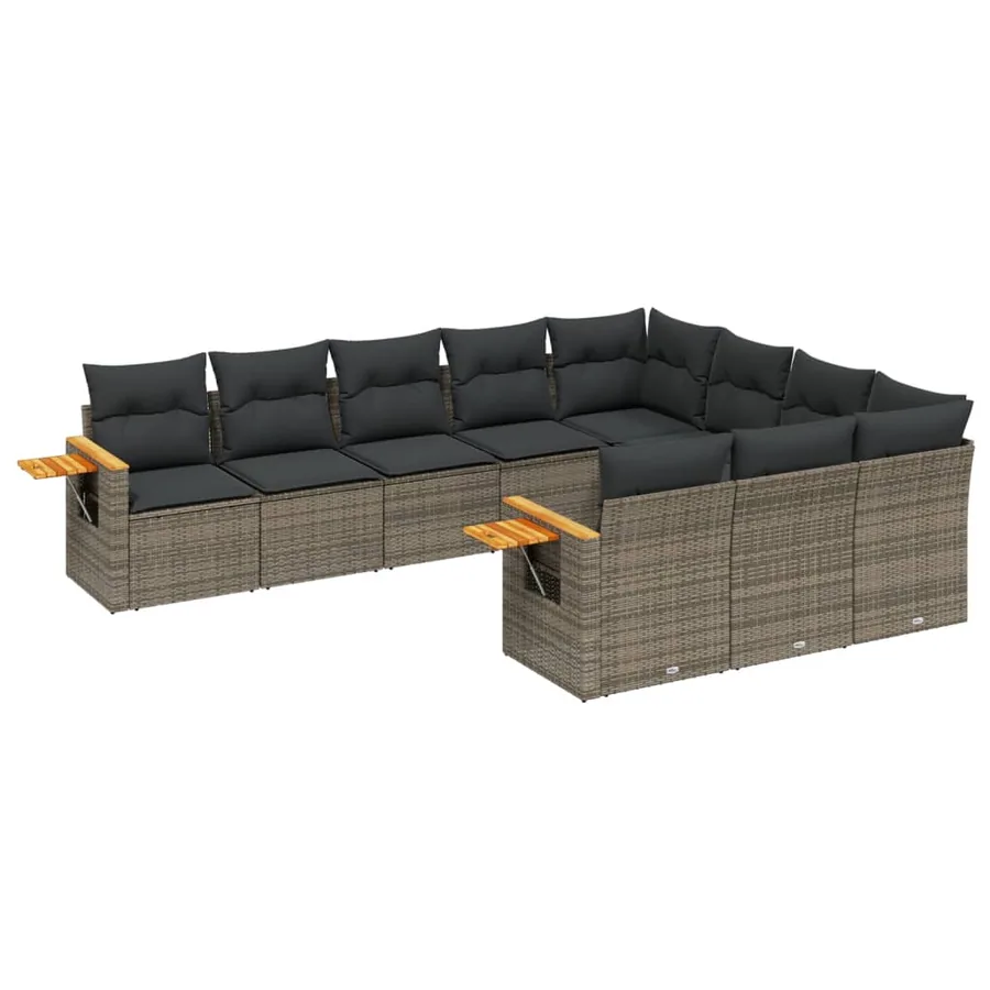 Salon de jardin avec coussins 10 pcs gris résine tressée - 2