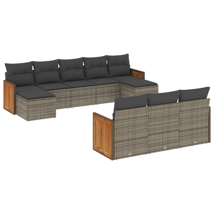 Salon de jardin avec coussins 10 pcs gris résine tressée - 2