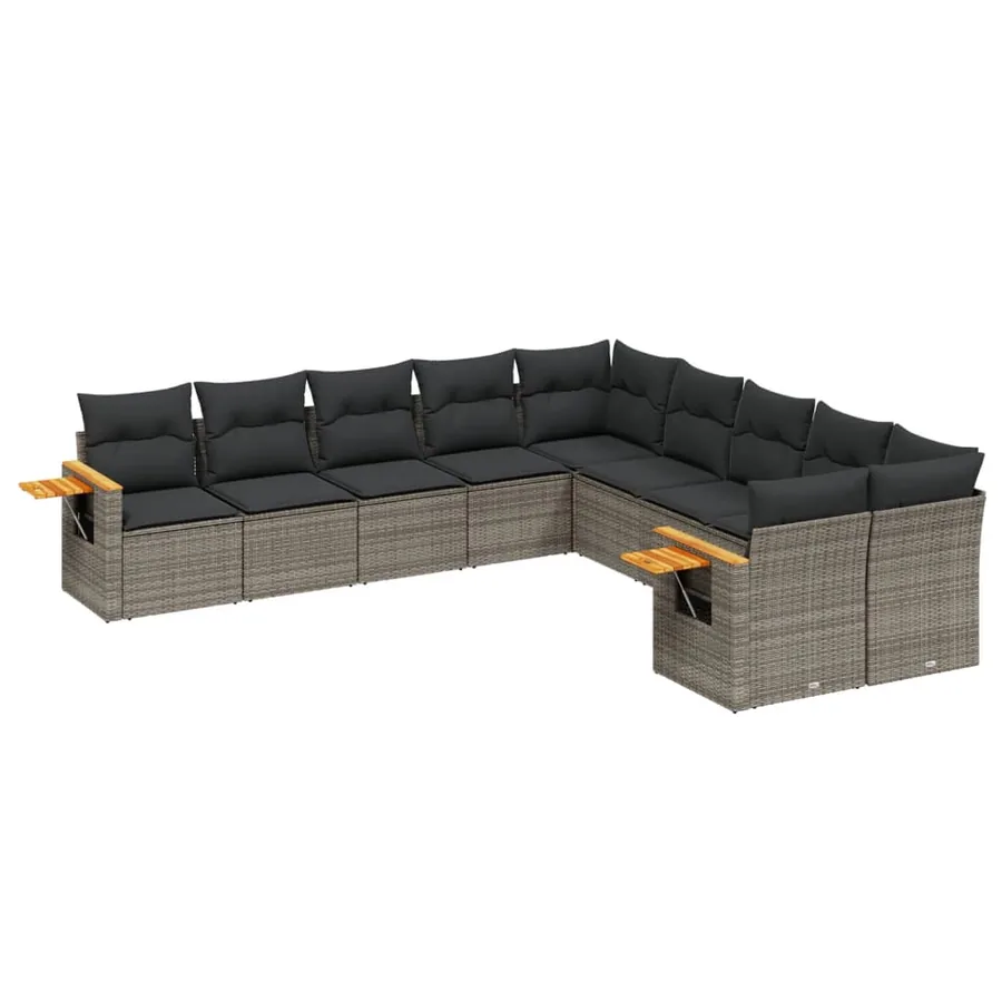 Salon de jardin avec coussins 10 pcs gris résine tressée - 2