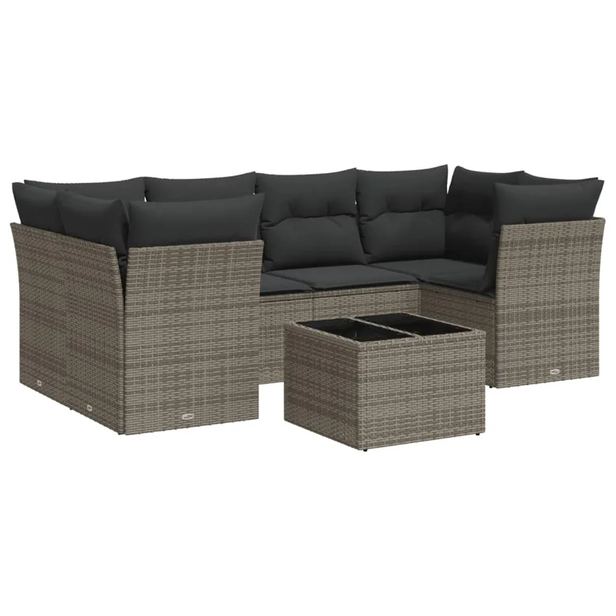 Salon de jardin avec coussins 7 pcs gris résine tressée - 2
