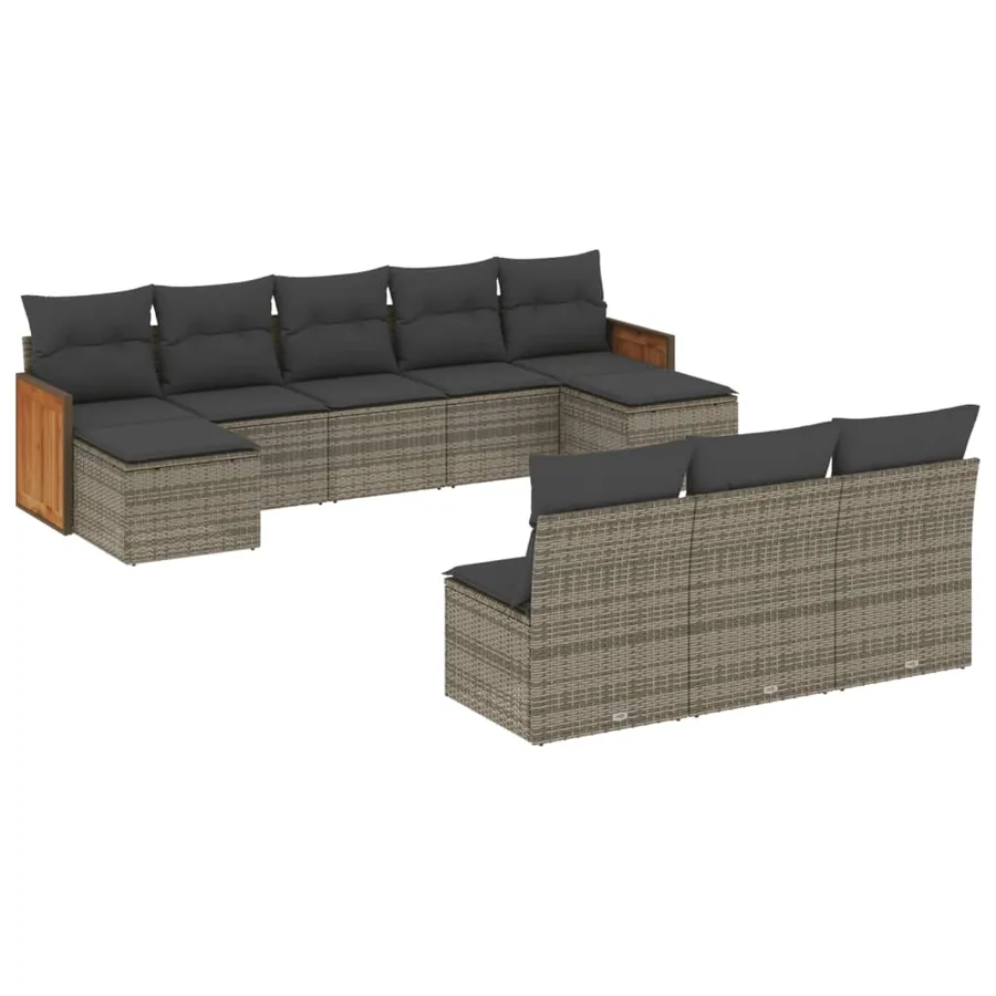 Salon de jardin avec coussins 10 pcs gris résine tressée - 2