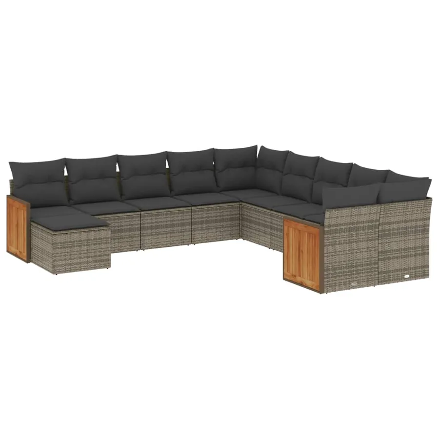 Salon de jardin 11 pcs avec coussins gris résine tressée - 2